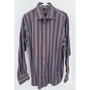 Roar Mens XXL Striped Dress Shirt Long Sleeve Button Up Brown Shirt